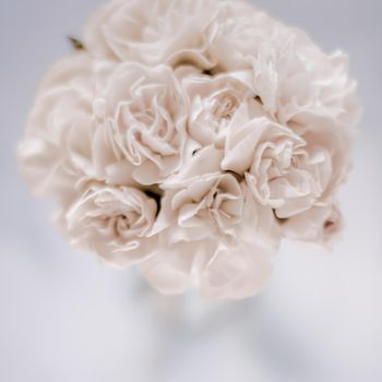 Bridal bouquet of white roses - wedding day, floral beauty, luxury event decoration concept. The happiest day of our lives