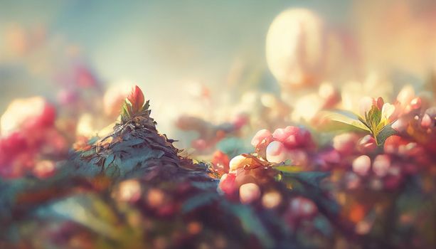 3D illustration Beautiful flower on pink background. Artistic winter natural image. Selective and soft focus. High quality photo