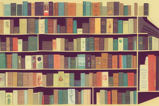 Bookshelves full of books both in the library. vintage 3D illustration. High quality photo