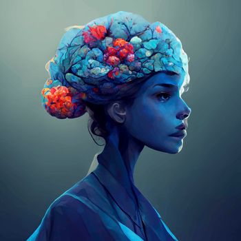 beautiful illustration of the human brain. World mental health day. human brain wallpaper. illustration of a woman's brain