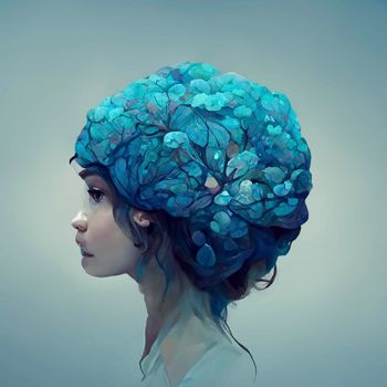 beautiful illustration of the human brain. World mental health day. human brain wallpaper. illustration of a woman's brain