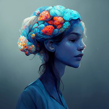beautiful illustration of the human brain. World mental health day. human brain wallpaper. illustration of a woman's brain