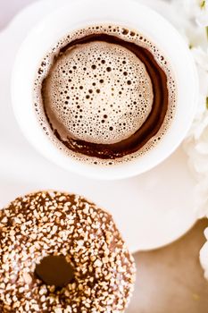 Vintage cup of flavored espresso, flatlay - perfect breakfast and feminine styled concept. I love my morning coffee