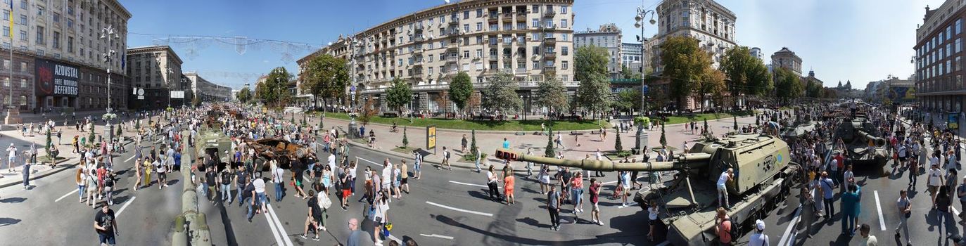 Kyiv, Kyiv Ukraine, August 21 2022: Russian military equipment destroyed. Display for Independence Day parade on Khreshchatyk street