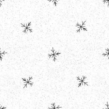 Hand Drawn Snowflakes Christmas Seamless Pattern. Subtle Flying Snow Flakes on chalk snowflakes Background. Amazing chalk handdrawn snow overlay. Unequaled holiday season decoration.