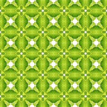 Mosaic seamless pattern. Green gorgeous boho chic summer design. Hand drawn green mosaic seamless border. Textile ready breathtaking print, swimwear fabric, wallpaper, wrapping.