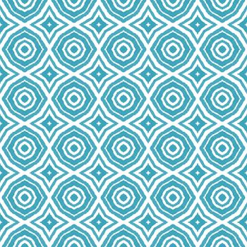 Exotic seamless pattern. Turquoise symmetrical kaleidoscope background. Summer swimwear exotic seamless design. Textile ready pleasing print, swimwear fabric, wallpaper, wrapping.