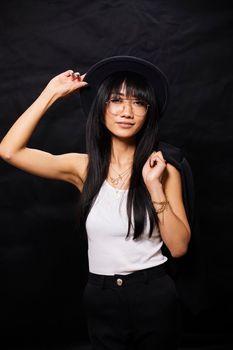 Portrait of beautiful Asian women are cool and confident in casual clothes over white background. People lifestyle concept. Mock up copy space. Fashion model. attractive elegant woman.