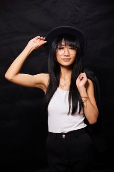 Portrait of beautiful Asian women are cool and confident in casual clothes over white background. People lifestyle concept. Mock up copy space. Fashion model. attractive elegant woman.