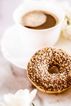 Vintage cup of flavored espresso, flatlay - perfect breakfast and feminine styled concept. I love my morning coffee