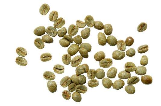 Green Coffee Beans on White Background