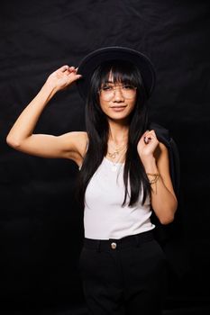 Portrait of beautiful Asian women are cool and confident in casual clothes over white background. People lifestyle concept. Mock up copy space. Fashion model. attractive elegant woman.