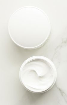 All-natural emulsion cream on marble, flatlay - skincare and body care, luxury spa and clean cosmetic concept. Time for organic beauty treatment