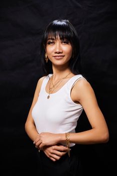 Portrait of beautiful Asian women are cool and confident in casual clothes over white background. People lifestyle concept. Mock up copy space. Fashion model. attractive elegant woman.