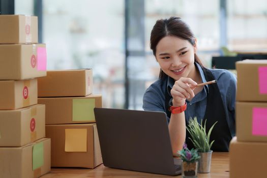 Portrait of modern Asian SME business woman entrepreneur at home office.