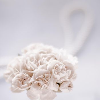 Bridal bouquet of white roses - wedding day, floral beauty, luxury event decoration concept. The happiest day of our lives