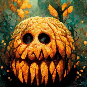 evil pumpkin realistic illustration. halloween-themed illustration. realistic Halloween background.