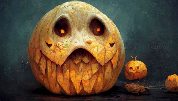 evil pumpkin realistic illustration. halloween-themed illustration. realistic Halloween background.