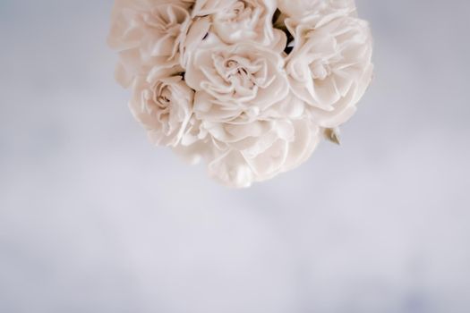 Bridal bouquet of white roses - wedding day, floral beauty, luxury event decoration concept. The happiest day of our lives