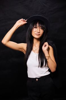 Portrait of beautiful Asian women are cool and confident in casual clothes over white background. People lifestyle concept. Mock up copy space. Fashion model. attractive elegant woman.