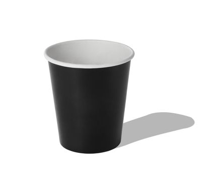 close up of a plastic or paper coffee cup for coffee to go on white background