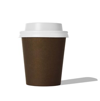 close up of a plastic or paper coffee cup for coffee to go on white background