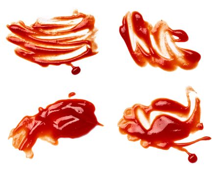 close up of a ketchup stain on white background