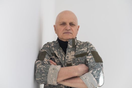 Elderly military officer isolated on white background.
