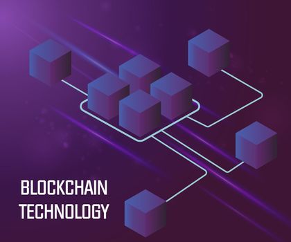 Smart Blockchain Technology background. Connected abstract isometric blocks