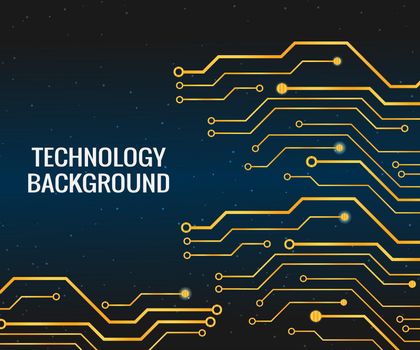 circuit board technology design with gold concept. media electronics background. illustration element vector