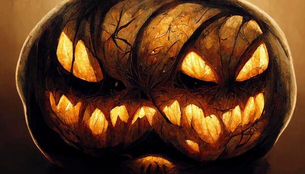 evil pumpkin realistic illustration. halloween-themed illustration. realistic Halloween background.