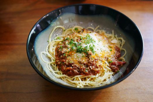 plate of cream and herb pasta on table ,