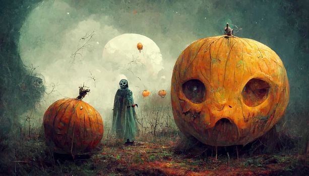 evil pumpkin realistic illustration. halloween-themed illustration. realistic Halloween background.