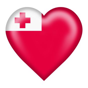 A Tonga flag heart button 3d illustration isolated on white with clipping path