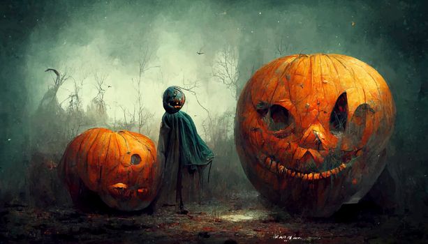 evil pumpkin realistic illustration. halloween-themed illustration. realistic Halloween background.