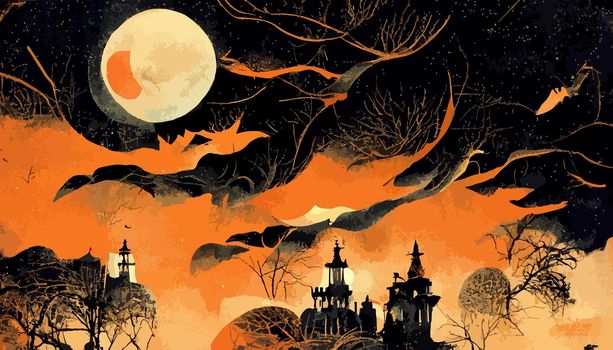 halloween house of terror, full moon. halloween-themed illustration. realistic Halloween background.