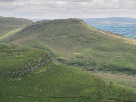 View from Murton Pike looking over Gasdale to Mell Fell and Delfekirk Scar, Eden Valley, North Pennines, Cumbria, UK