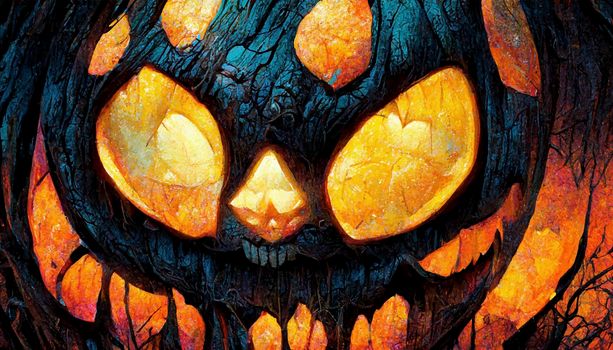 evil pumpkin realistic illustration. halloween-themed illustration. realistic Halloween background.