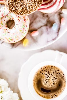 Vintage cup of flavored espresso, flatlay - perfect breakfast and feminine styled concept. I love my morning coffee