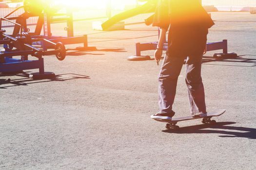 Skateboarding on the track. Tricks on a skateboard. Area for skiing. Trick track.