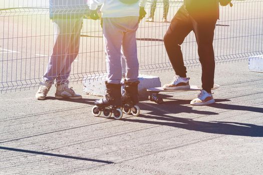 Skateboarding on the track. Tricks on a skateboard. Area for skiing. Trick track.