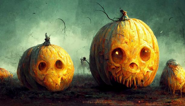 evil pumpkin realistic illustration. halloween-themed illustration. realistic Halloween background.