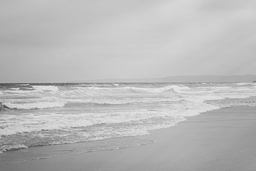 Coastal art print, monochrome and seascape concept - Atlantic ocean coast scenery, fine art