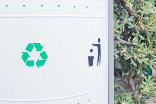 Colorful plastic containers in a row for separate garbage collection