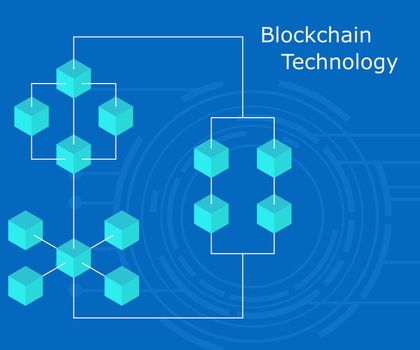 Digital geometric tech cube blockchain technology background connected with lines