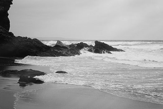 Coastal art print, monochrome and seascape concept - Atlantic ocean coast scenery, fine art