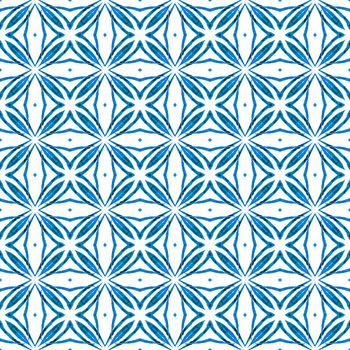 Ikat repeating swimwear design. Blue classy boho chic summer design. Textile ready quaint print, swimwear fabric, wallpaper, wrapping. Watercolor ikat repeating tile border.