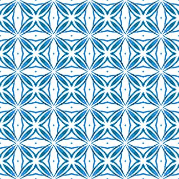 Ikat repeating swimwear design. Blue classy boho chic summer design. Textile ready quaint print, swimwear fabric, wallpaper, wrapping. Watercolor ikat repeating tile border.