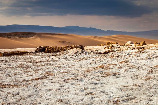 Moon Valley, Valle de la Luna at peaceful sunset, Atacama desert, Chile, South America