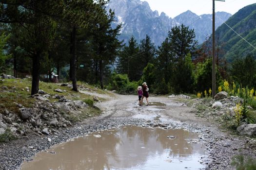 Theth, Albania, Tourists exploring the beautiful Albanian nature.
